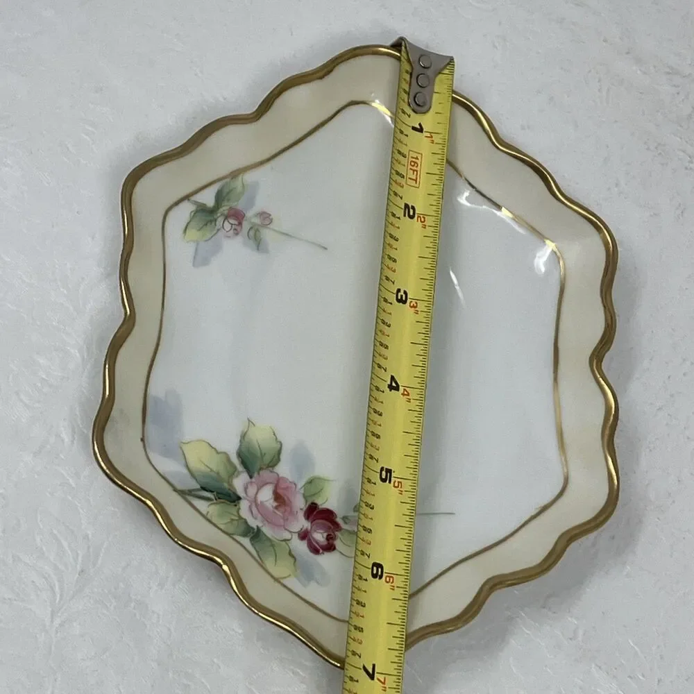 Nippon Gravy Sauce Boat w Underplate Roses Gilt Painted Gold & Raised Flower VTG